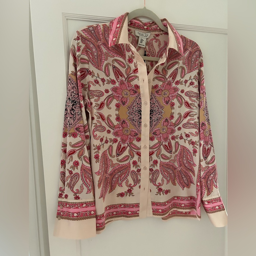 Rachel Zoe Pink and Red Graphic Button Down Shirt